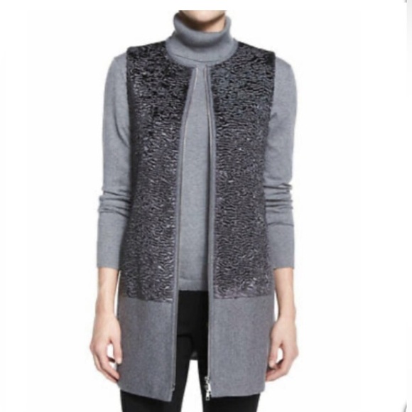 Lafayette 148 New York Gray Wool Blend Zip
Front Tamer Vest Faux Fur, Size M - Picture 10 of 12